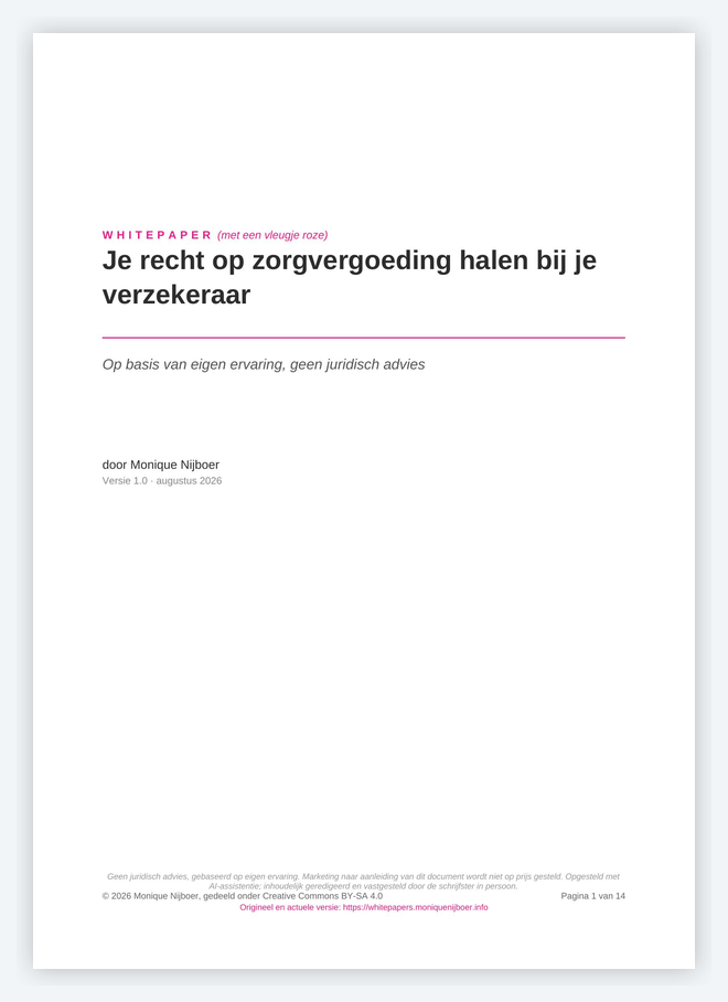 Titelpagina van de whitepaper: Je recht op zorgvergoeding halen bij je verzekeraar.